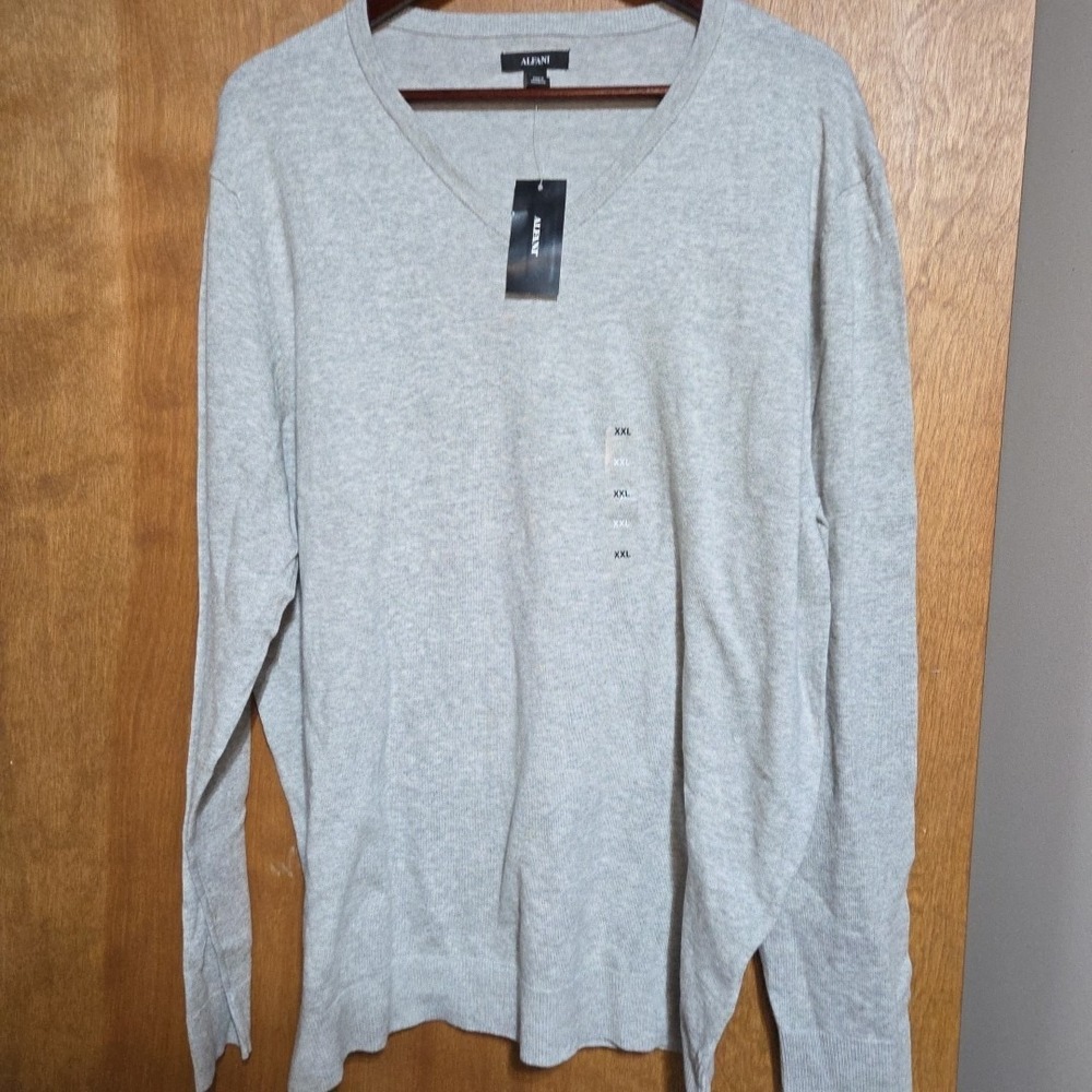 Alfani V-Neck Sweater Mens XXL Casual Grey Heather Cotton‎ Blend NWT 100103650MN